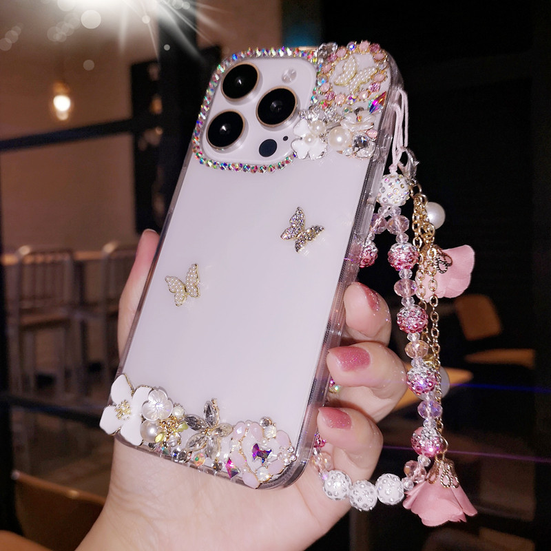 适用于iPhone17pro max苹果16pro手机壳Air水钻蝴蝶15plus简约透明14保护套全包防摔13女