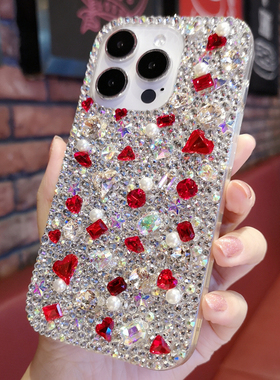 适用于iPhone17pro max苹果16pro手机壳Air高级感奢华水钻红色宝石水钻15plus保护套14全包12防摔13女