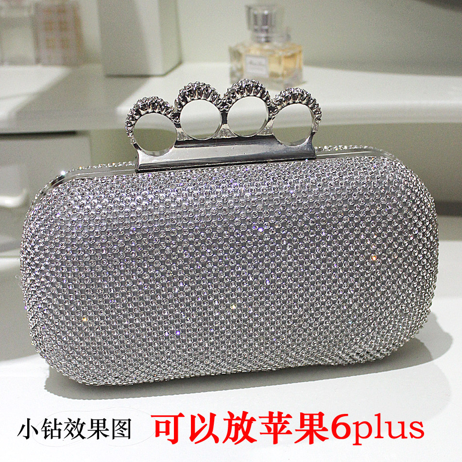 四环高档带钻双面晚会包宴会包手拿包钻石戒指镶钻欧美女包手提包