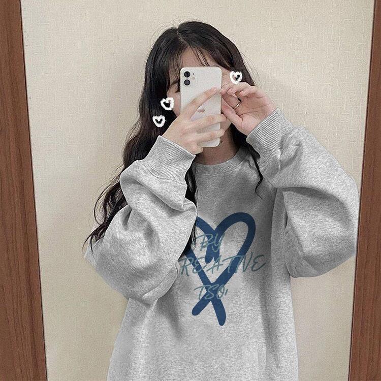 卫衣女款春秋冬季亚马逊日韩通勤新款学生设计感小众爱心印花