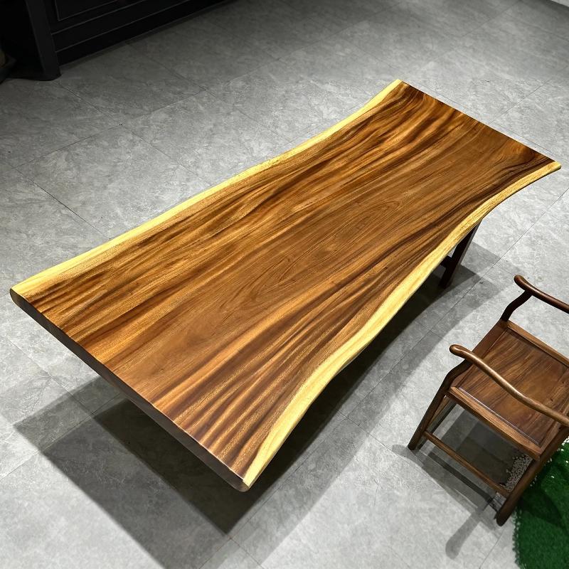 南美胡桃木柚木黑檀大板办公桌书电脑桌巴花实木茶桌原木餐桌画案