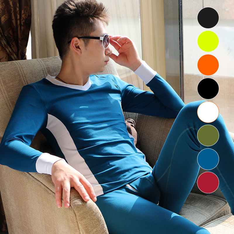 V-NECK YOUNG COLLEGE STUDENTS THERMAL UNDERWEAR PATTERN BEAUTY MAN COTTON MENS PERSONALITY TIGHT AUTUMN CLOTHES AUTUMN PANTS SUIT TIDE