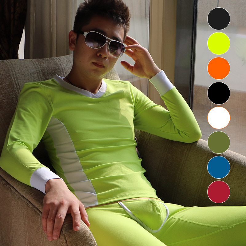 V-NECK YOUNG COLLEGE STUDENTS THERMAL UNDERWEAR PATTERN BEAUTY MAN COTTON MENS PERSONALITY TIGHT AUTUMN CLOTHES AUTUMN PANTS SUIT TIDE