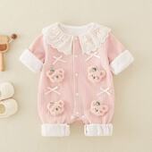 婴儿连体衣春秋款 双层女宝宝哈衣外套新生儿衣服公主满月外出爬服