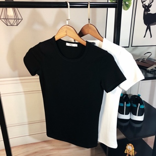 S号150瘦人紧身光版 T恤圆领打底衫 t恤 男学生小号纯色短袖 XS加小码