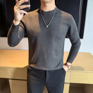 秋冬新款社会小伙男士低领毛衣针织衫圆领xs小码小号纯色线衣打底