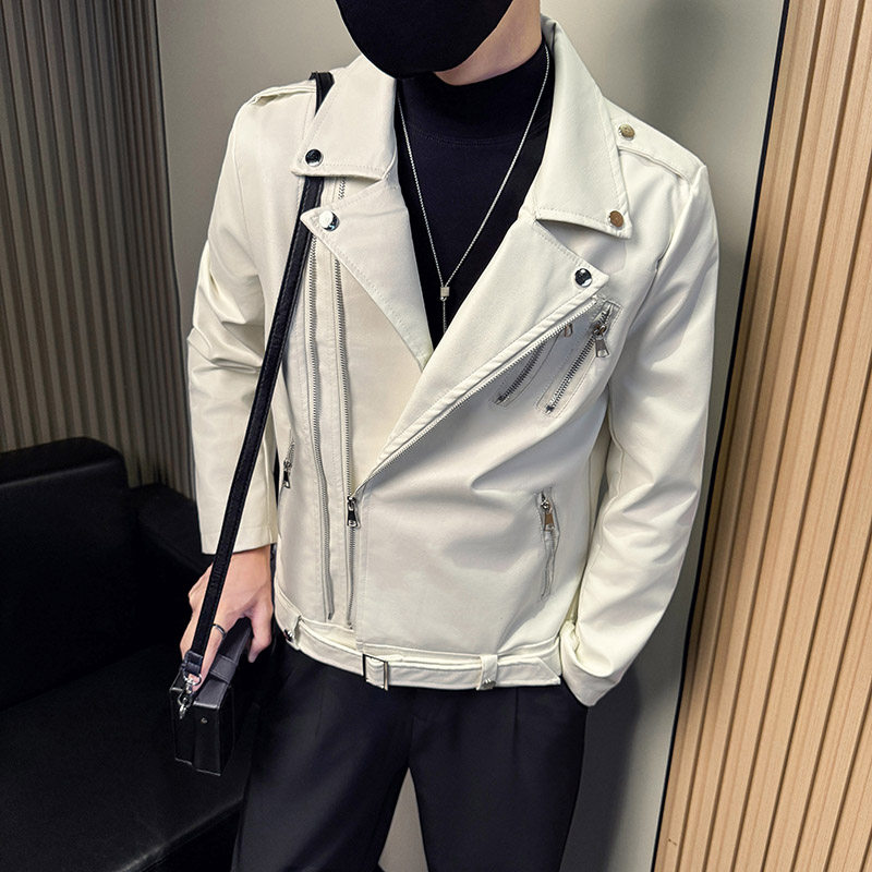 矮小个子男西装领皮衣秋季新款韩版修身潮流夹克pu褂子xs小码小号