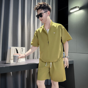 小码男装S号XS码160夏季假二件社会小伙工装套装两件套韩版运动服