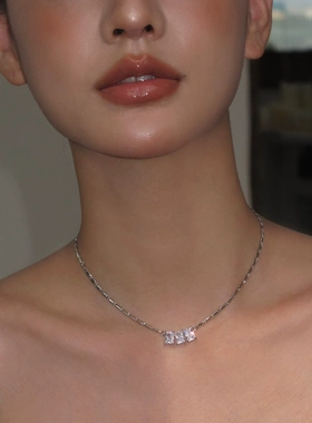 Boonee alus简约气质方形冰糖组合锆石项链百搭甜酷choker锁骨链