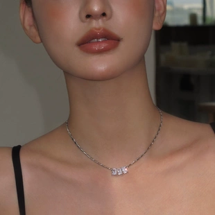 Boonee alus简约气质方形冰糖组合锆石项链百搭甜酷choker锁骨链