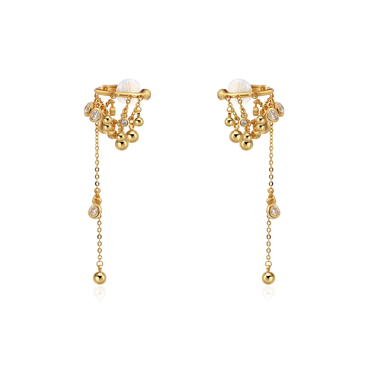 Boonee alus质感不规则大小圆球锆石长款流苏气质耳骨夹女高级感