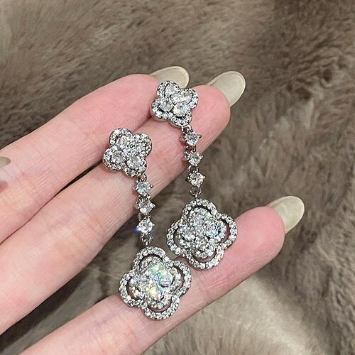 FRIDAY JEWELRY长款气质个性百搭轻奢满钻锆石流苏耳环耳饰银针
