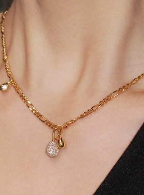 Boonee alus高级感水滴锆石项链女款春季搭配毛衣锁骨链2025新款