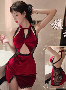 大码情感趣味内衣禁欲系复古旗袍性感纯欲成熟御姐睡裙紫色包臀裙