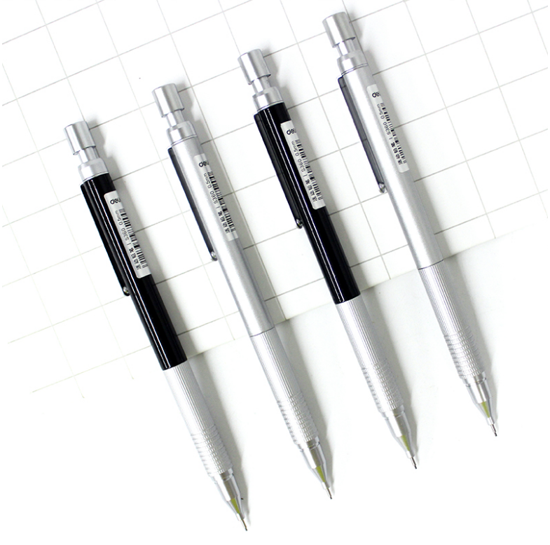 得力自动铅笔全金属杆带橡皮儿童小学生不断铅写不断hb笔芯0.5mm