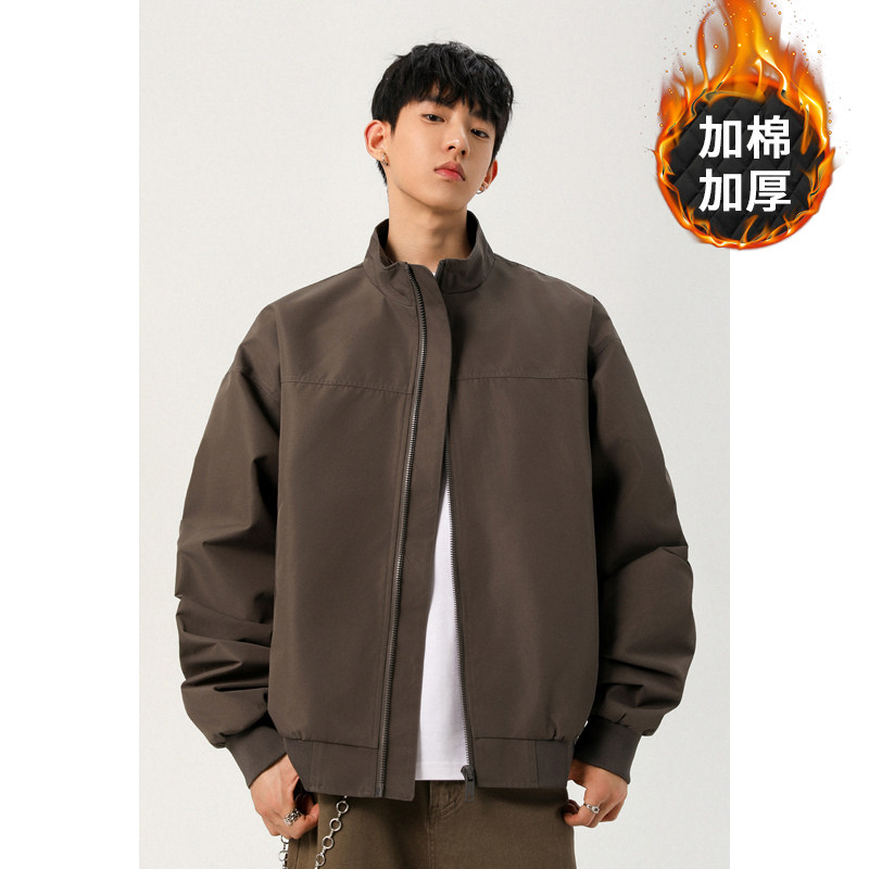 美式立领飞行夹克外套男潮牌秋冬新款宽松加厚棉衣工装棒球机车服