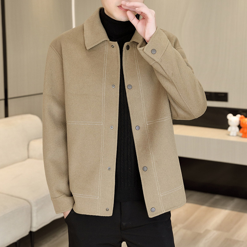 辑明线双面羊毛呢子男夹克外套2025秋冬季新款大衣短款男装上衣绒