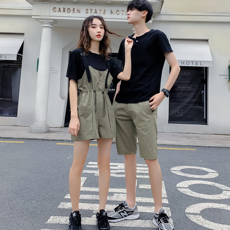 法式情侣装夏装套装2023潮流你衣我裙子短袖T恤炸街ins小众设计感