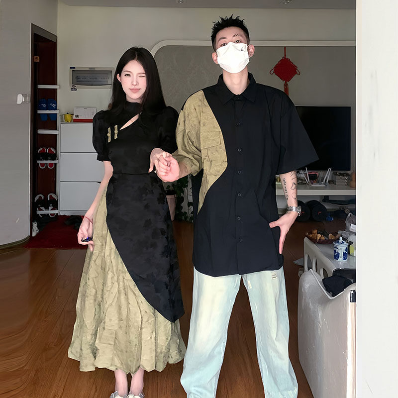 新中式国风情侣装夏装2023新款改良旗袍连衣长裙古风衬衫一裙一衣怎么看?