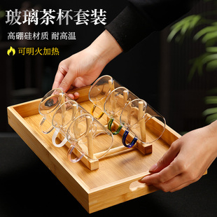 加厚耐热玻璃小茶杯家用功夫茶具喝茶带把品茗杯家用套装客人茶杯
