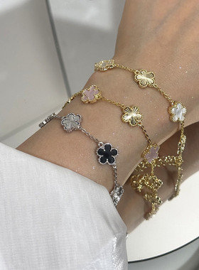 高级感金属双色花朵手链甜美气质手环公主风轻奢真金电镀配饰新品