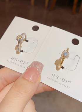 轻奢时尚高级感简约锆石圆形开口戒指韩式小众设计气质个性食指戒