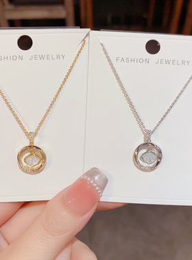 韩式气质百搭锆石圆形扇形项链女时尚创意扇形灵动锁骨链配饰