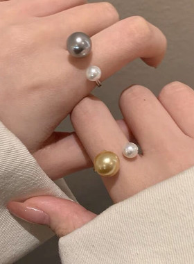 法式复古温柔大小珍珠金属开口戒指优雅简约时尚百搭倪妮同款指环