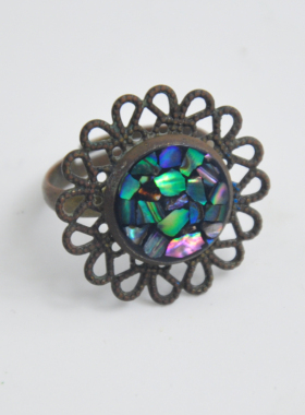 竞仙大漆螺钿戒指古铜古银漆艺戒指怀旧复古风福利款孤品