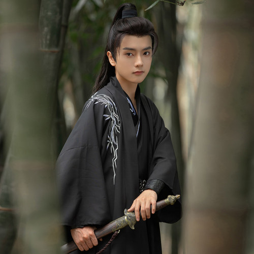 静花原创宋制长干寺汉服男褙子刺绣武侠帅霸气飞机袖日常学生套装