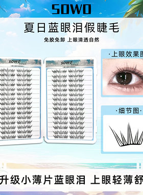 夏日蓝眼泪新品大容量免胶假睫毛单簇卷翘小薄片分段梦幻上眼睫毛