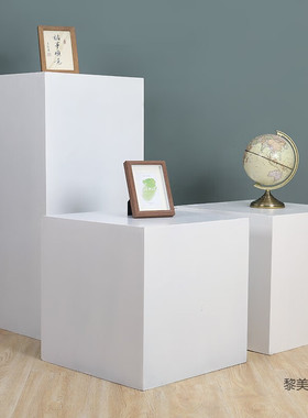 长方体白色木制烤漆展示台橱窗模特底座商业陈列地台展柜展会展台