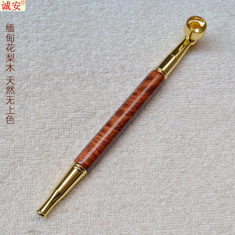 凉山崖柏木烟斗过滤烟嘴圆雕烟杆15cm缅甸花梨纹理美收藏工艺真品