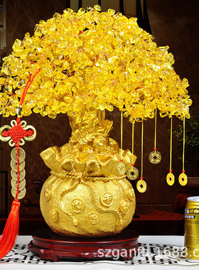 黄水晶发财树酒柜装饰品摆件家居客厅电视柜小摆设创意招财摇钱树