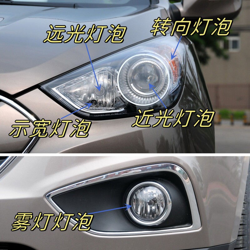 适用于09-12款现代ix35远光近光灯泡示宽灯转向灯泡双闪前雾灯泡