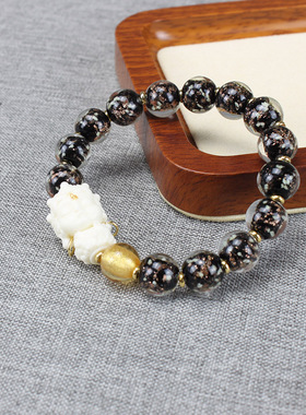 北京宫宫新款金箔琉璃夜光黑色文玩大黑天显白手链手串生日礼物