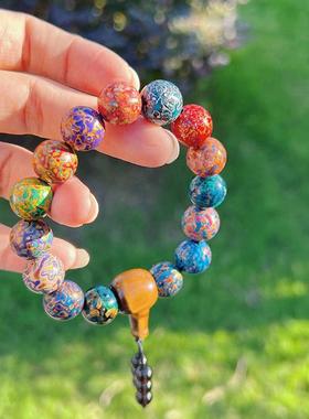 非遗大漆手链佛珠盘珠螺钿文玩手串饰品彩虹漆器螺纹犀皮