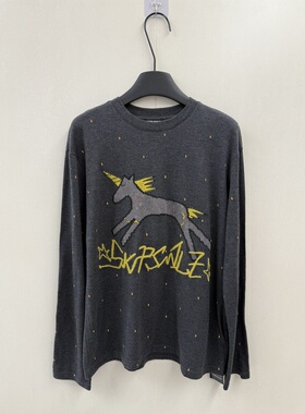 SKip Smile 时髦小众 独角兽小马刺绣宽松T恤女 大版型长袖上衣