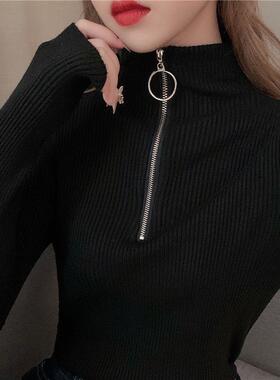 南郭良品半高领打底衫秋新款纯色长袖t恤女韩版修身性感显瘦大码