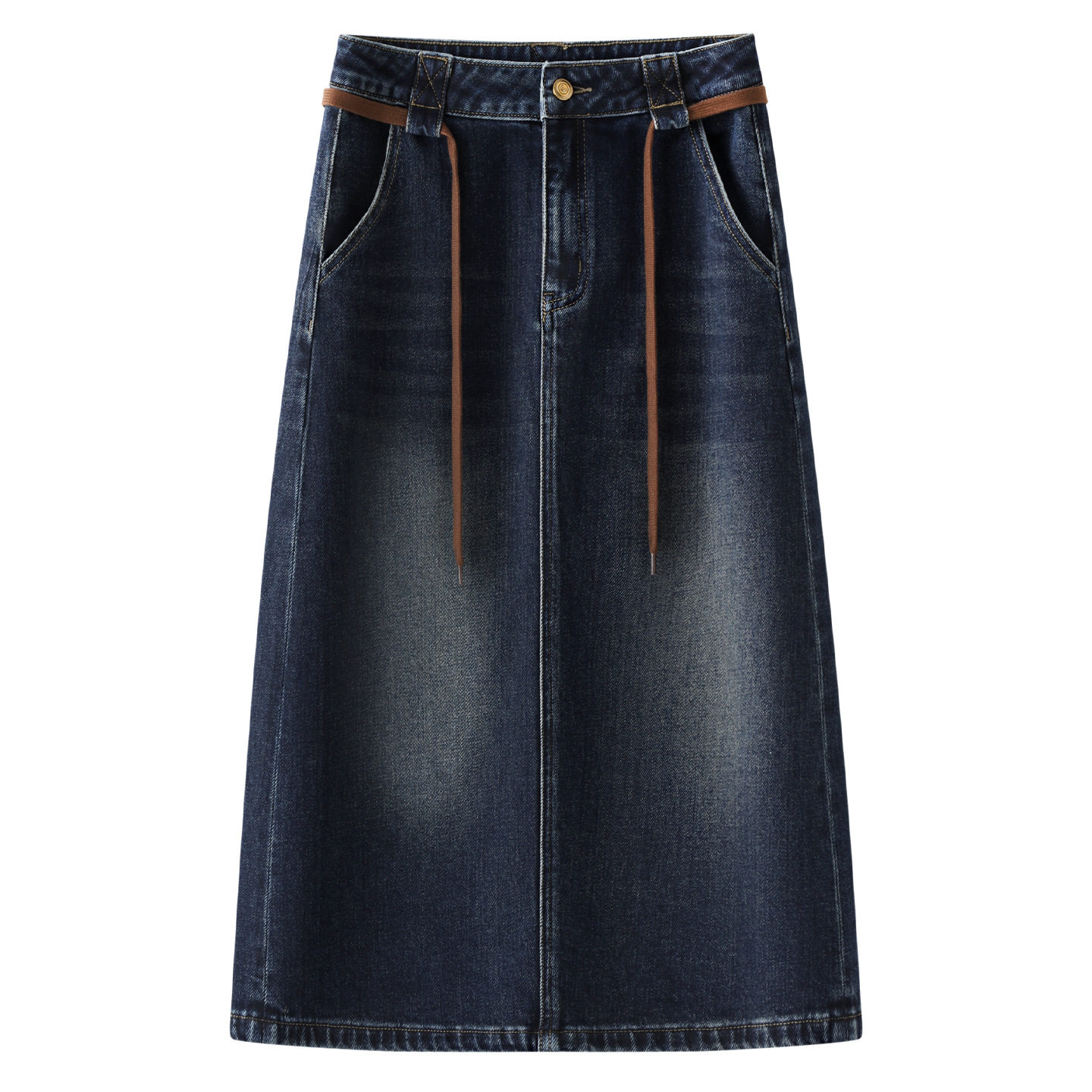 2026春季新款高腰铅笔裙宽松中长款包臀裙子蓝色牛仔直筒半身裙