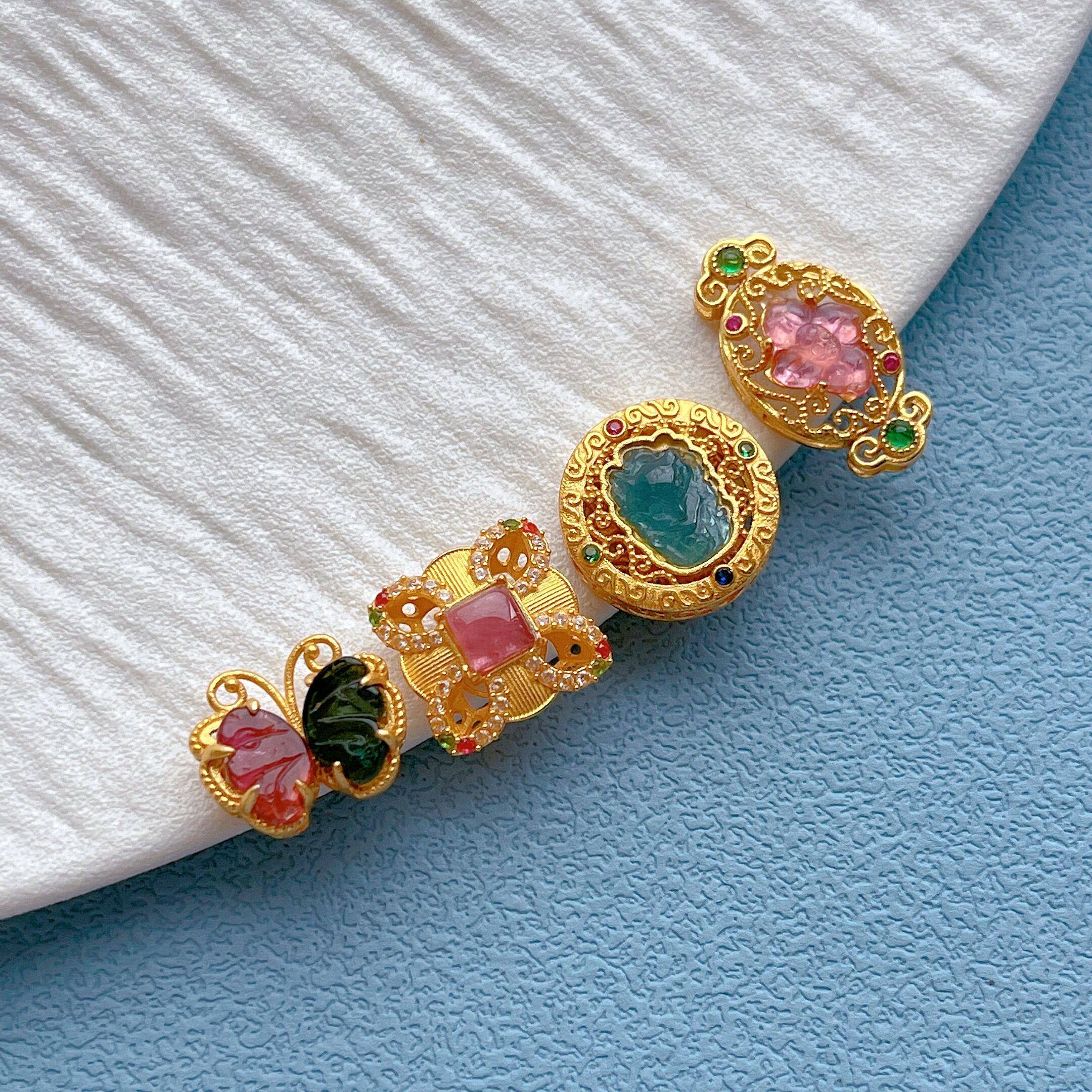 古法金s925银镀24K金配件镶嵌天然碧玺蝴蝶九尾狐隔珠手牌DIY手链,饰品/流行首饰/时尚饰品新,其他DIY饰品配件,淘宝优惠券,粉丝福利购,淘宝优惠卷