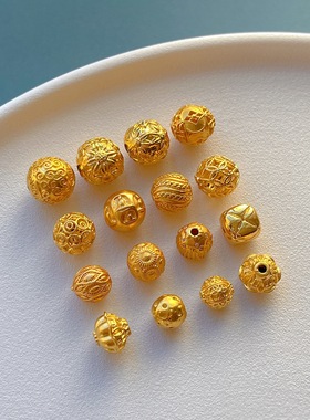 包24K古法金保色配件灯笼珠莲花珠麦穗钱币无相佛隔珠圆珠diy配饰