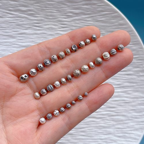 纯银锤纹陨石珠瓜珠扭珠莲隔珠