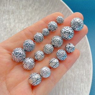 足银999纯银饰配件八方来财招财进宝上上签钱串子隔珠圆珠散珠diy