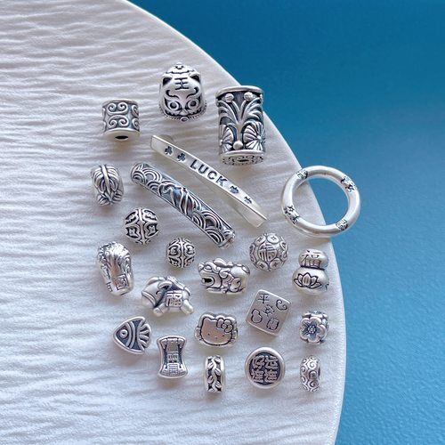 纯银跑环弯管隔珠桶珠隔片diy