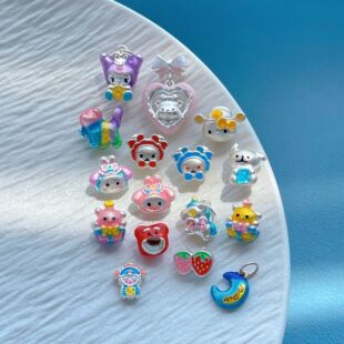 足银999纯银饰配件烧蓝糖果色草莓熊美乐蒂库洛米玉桂狗隔珠吊坠