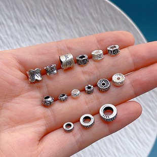 925纯银饰配件六字真言回纹隔珠隔片垫片桶珠腰珠diy手串项链配饰