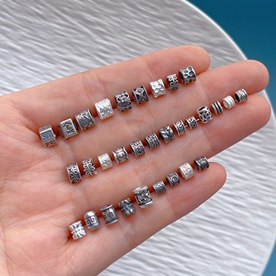 s925纯银饰配件麦穗回纹麻花锤纹如意小隔珠桶珠腰珠diy手串配饰