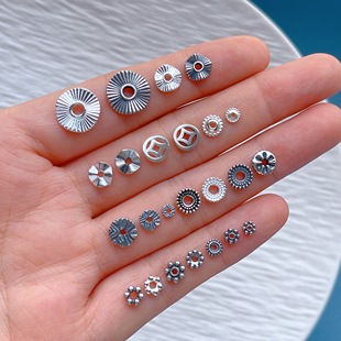 925纯银饰配件雪花钱币锤纹隔珠隔片垫片diy水晶手串项链配饰材料