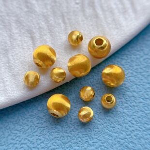 古法金s925银镀24K金配件猫眼金珠转运珠散珠圆珠子DIY串手链隔珠